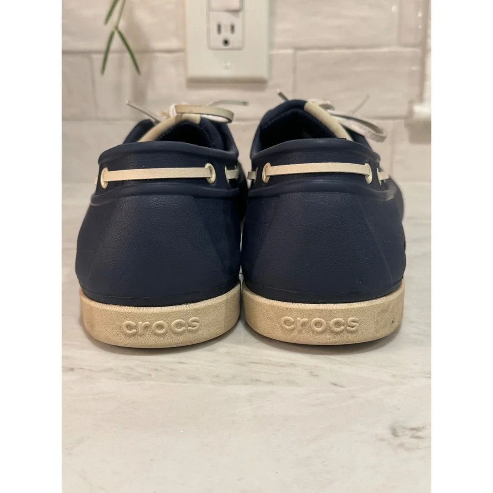 Crocs Beach Line Boat Shoe Mens 11 Navy Blue White 206338 Nautical Casual